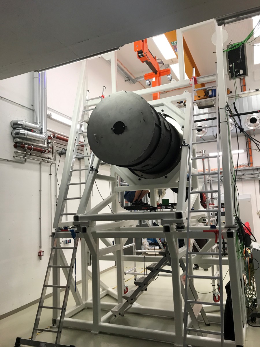 WFC (black cylinder) on the test stand