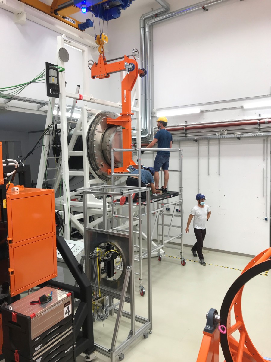 WFC (black cylinder) on the test stand
